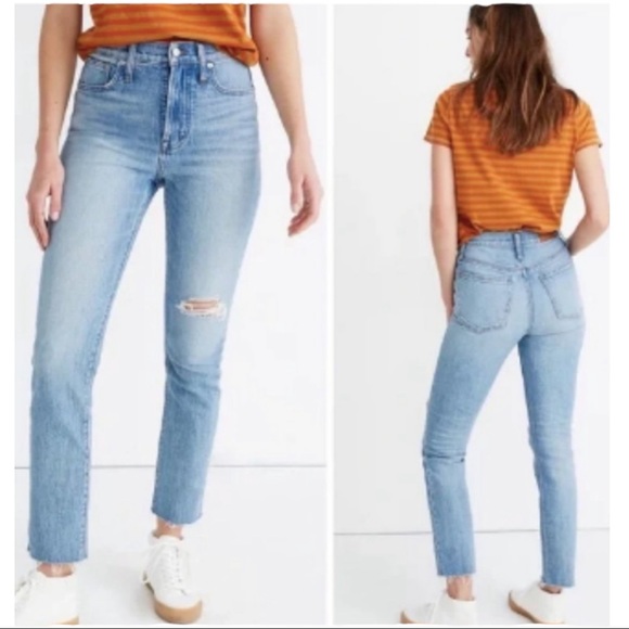 MADEWELL THE PERFECT VINTAGE HIGH RISE JEANS DISTRESSED RAW HEM SIZE 27 - Picture 1 of 15